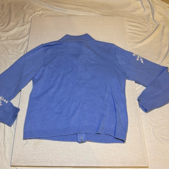Blue Zip-Up Sweater with Snowflake Design - Picture 5 of 6